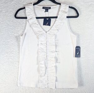 486-Nautica Women's Cream Ruffle Tank Top